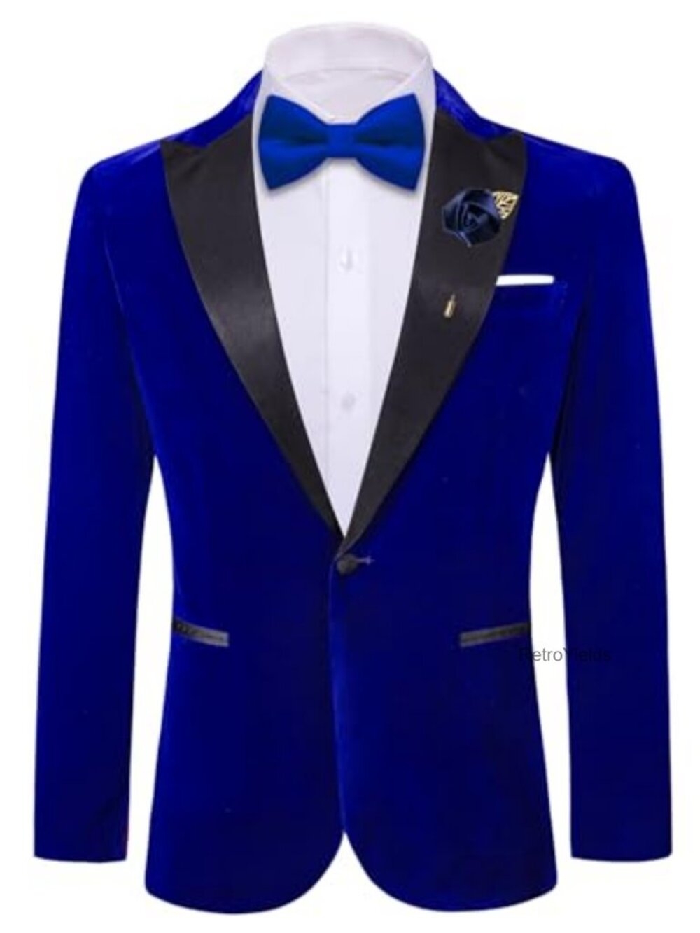 Velvet Blazer with Brooch - Regular Fit One Button Business Casual Sport Coat